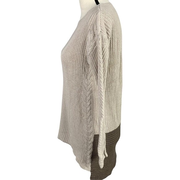 Style & Co Knit Long Sweater Women Petite Small Mixed Stitch Beige Olive Hi-low - Picture 3 of 8